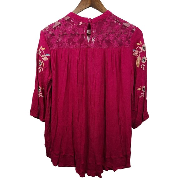 Umgee Pink Embroidered Boho Blouse Womens Medium - Picture 2 of 7